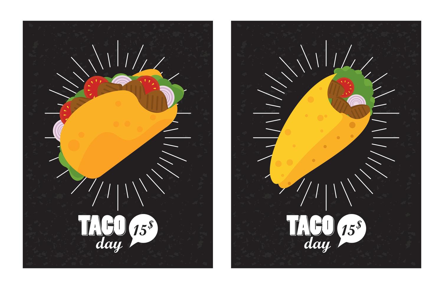 pôster mexicano de celebração do dia do taco com tacos e inscrições vetor