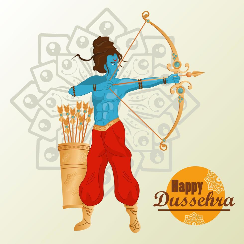 cartão de celebração dussehra feliz com rama azul e mandala vetor