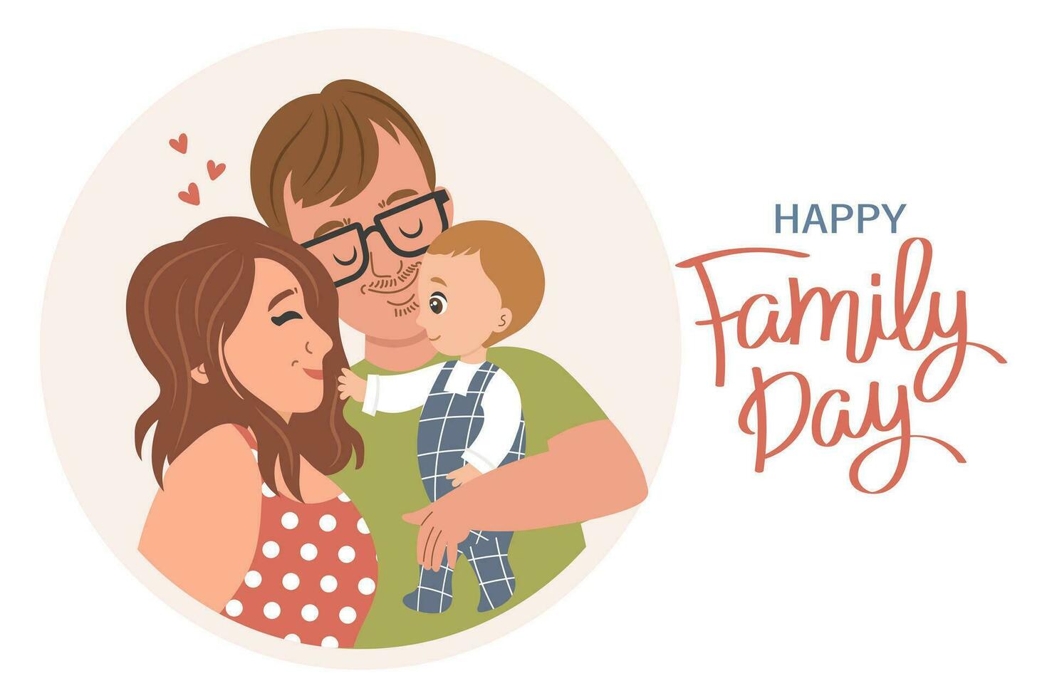 feliz família dia. fofa família, pais com crianças e rotulação. poster, bandeira, cumprimento cartão. ilustração, vetor