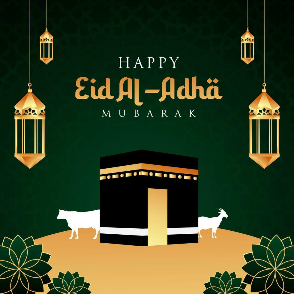 vetor islâmico eid al adha fundo com kabah enfeite