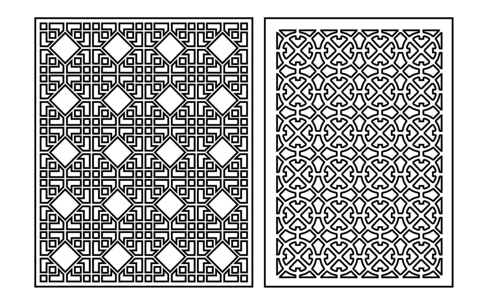 decorativo Preto padrões com branco fundo, geométrico, islâmico e floral modelo para cnc laser corte vetor