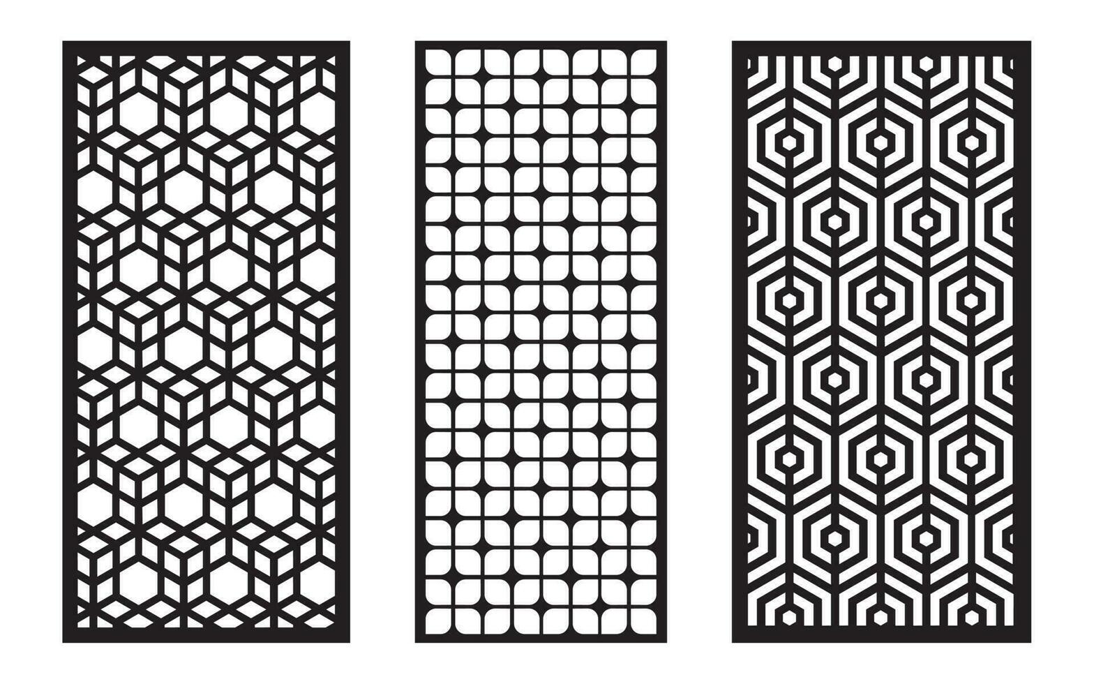decorativo Preto padrões com branco fundo, geométrico, islâmico e floral modelo para cnc laser corte vetor