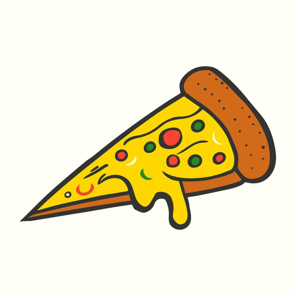 mão desenhado pizza fatia ícone ilustração com gotejamento queijo. Comida ilustração vetor
