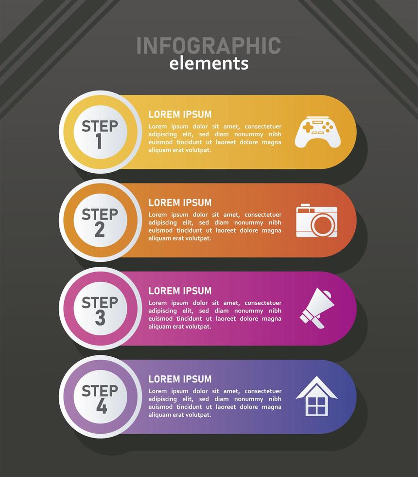 etapas de infográficos de estatísticas com números em fundo preto vetor