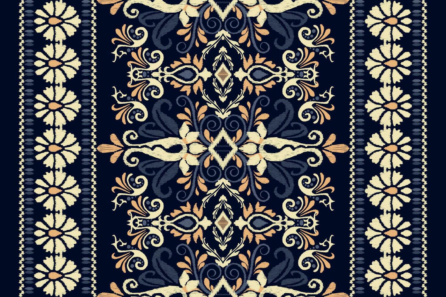 ikat floral paisley bordado em marinha azul plano de fundo.ikat étnico oriental padronizar tradicional.asteca estilo abstrato vetor ilustração.design para textura,tecido,vestuário,embrulho,decoração,tapete.