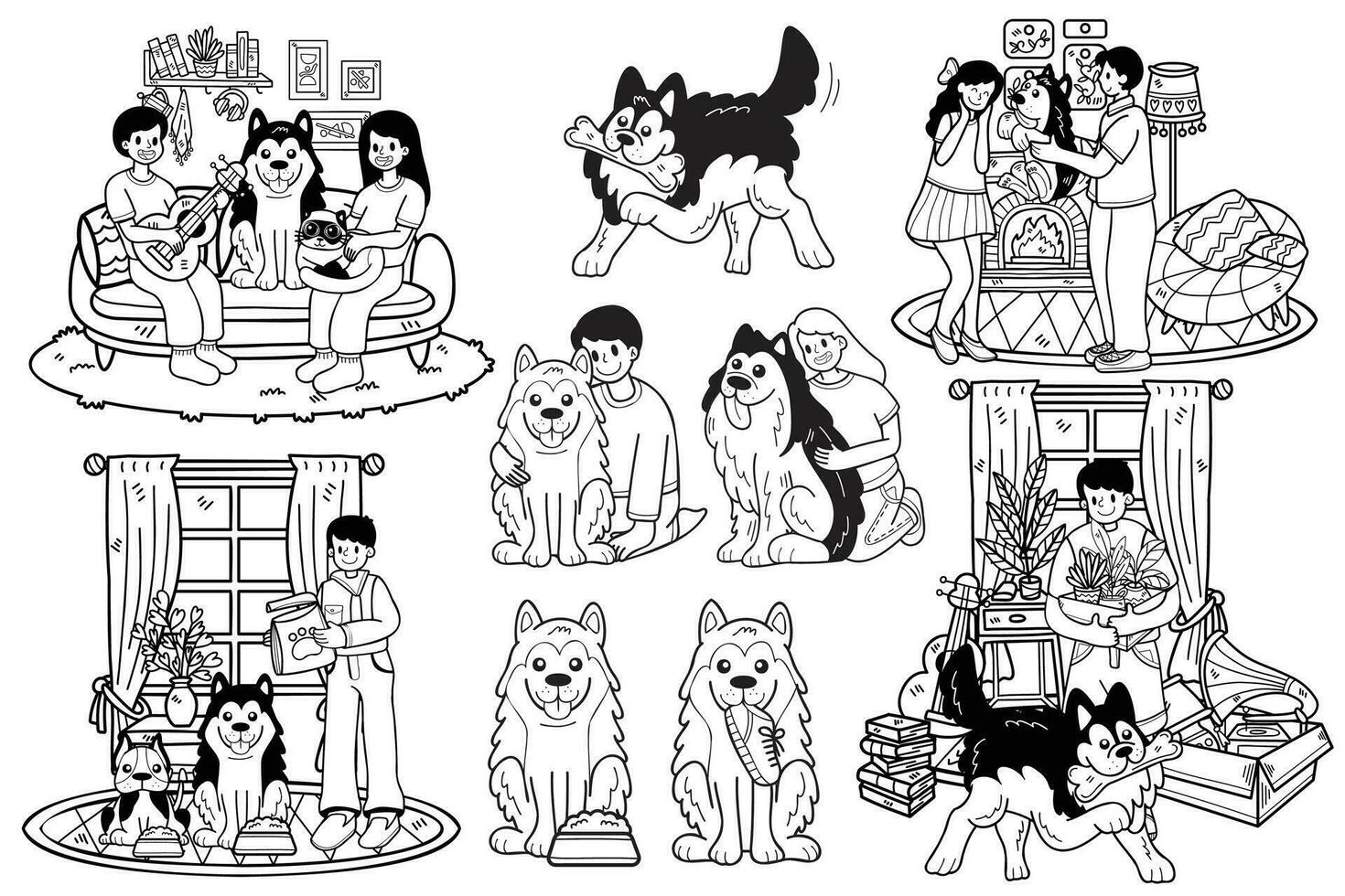 mão desenhado cachorro e família coleção dentro plano estilo ilustração para o negócio Ideias vetor