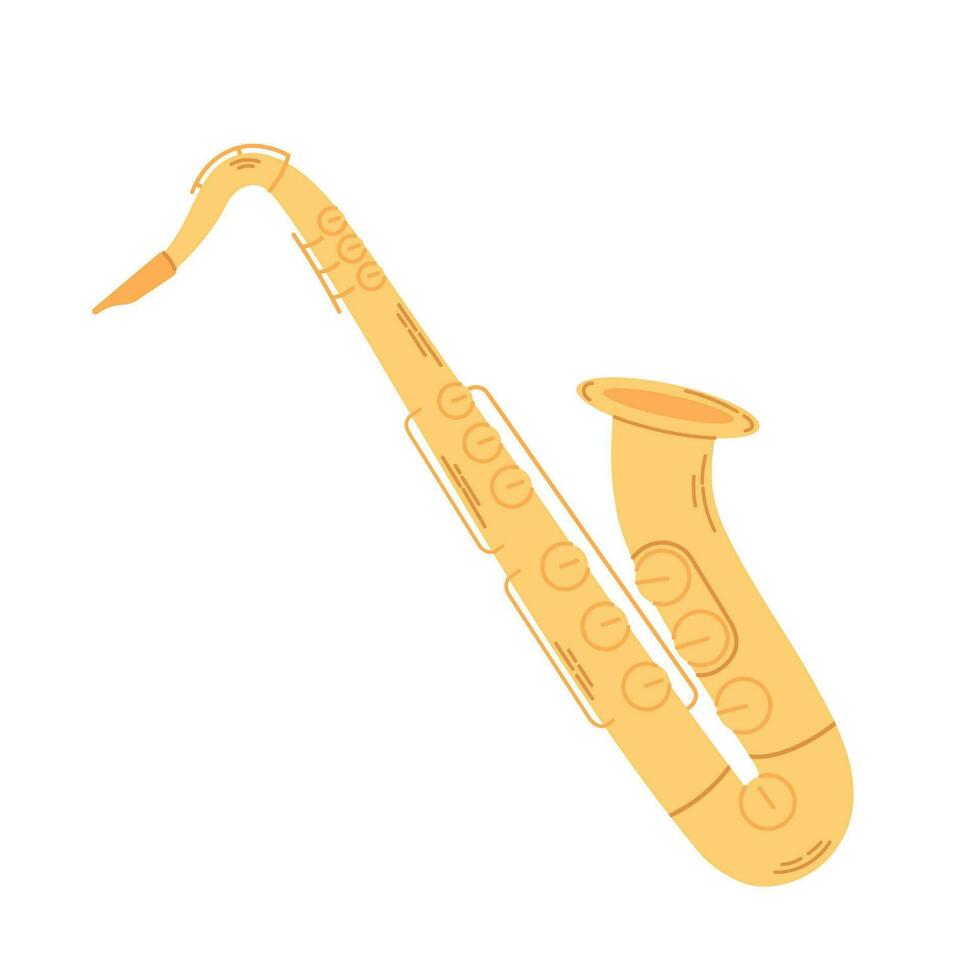 dourado cor saxofone isolado em branco fundo. orquestral vento musical instrumento. vetor desenho animado ilustração.