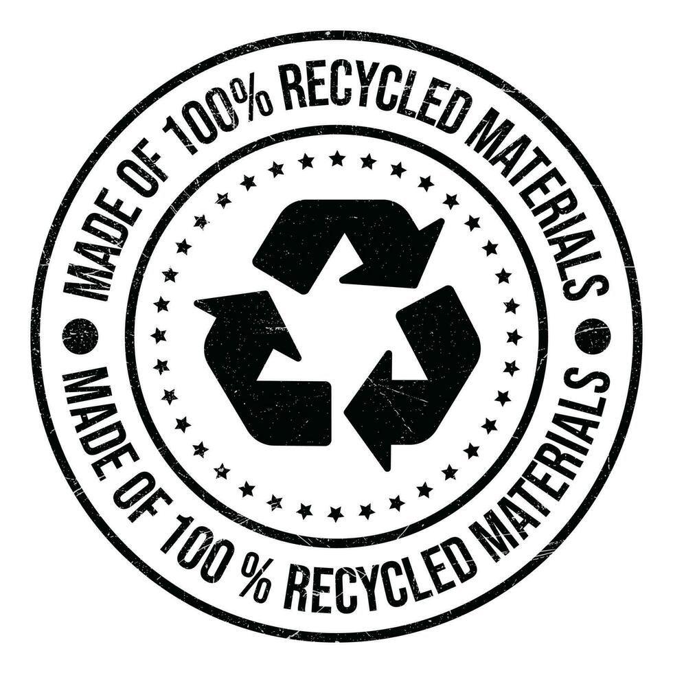 fez do 100 por cento reciclado materiais distintivo, carimbo, logotipo, emblema, reciclando vetor ícone, reciclável produtos, embalagem Projeto elementos, plástico bolsa, garrafa, vetor ilustração, grunge textura