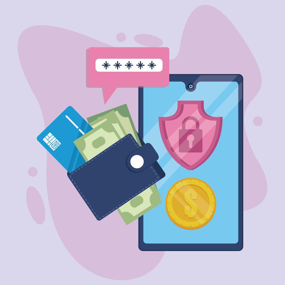 tecnologia de pagamento online com smartphone e dinheiro de carteira vetor
