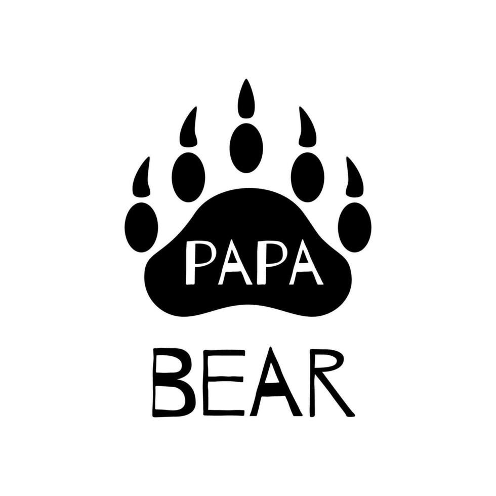 papai Urso Preto pata símbolo. simples floresta logotipo com texto. Urso pata silhueta. selvagem ícone. pais dia cartão, crianças berçário parede arte poster, tecido decoração, imprimir. vetor ilustração para mães dia