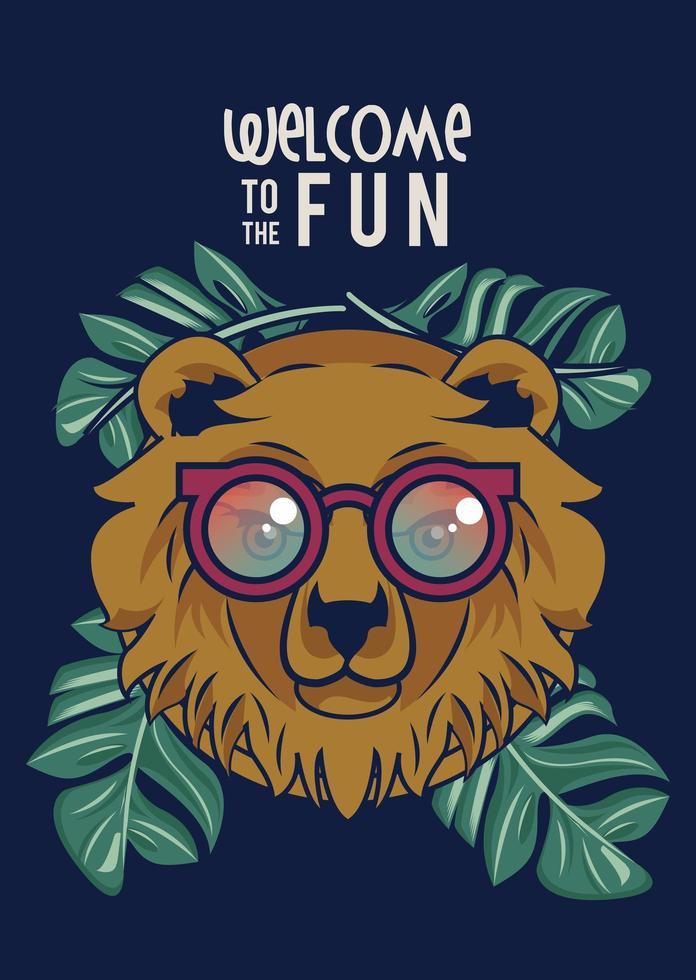 bem-vindo à diversão com o urso usando óculos vetor