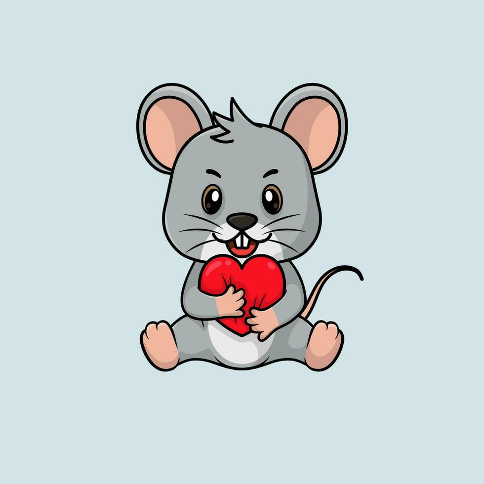 vetor fofa bebê rato desenho animado segurando amor ícone plano ilustração.