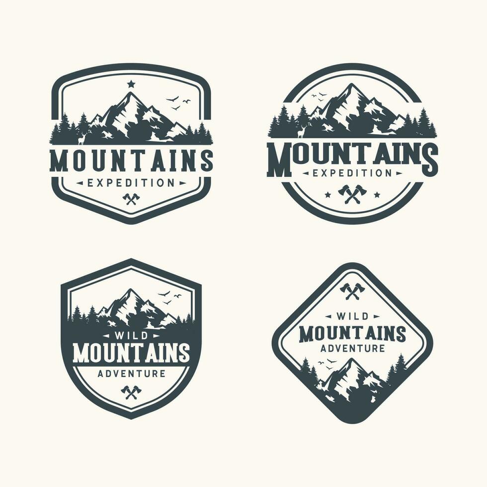 conjunto do vintage montanha crachá logotipo vetor Projeto.