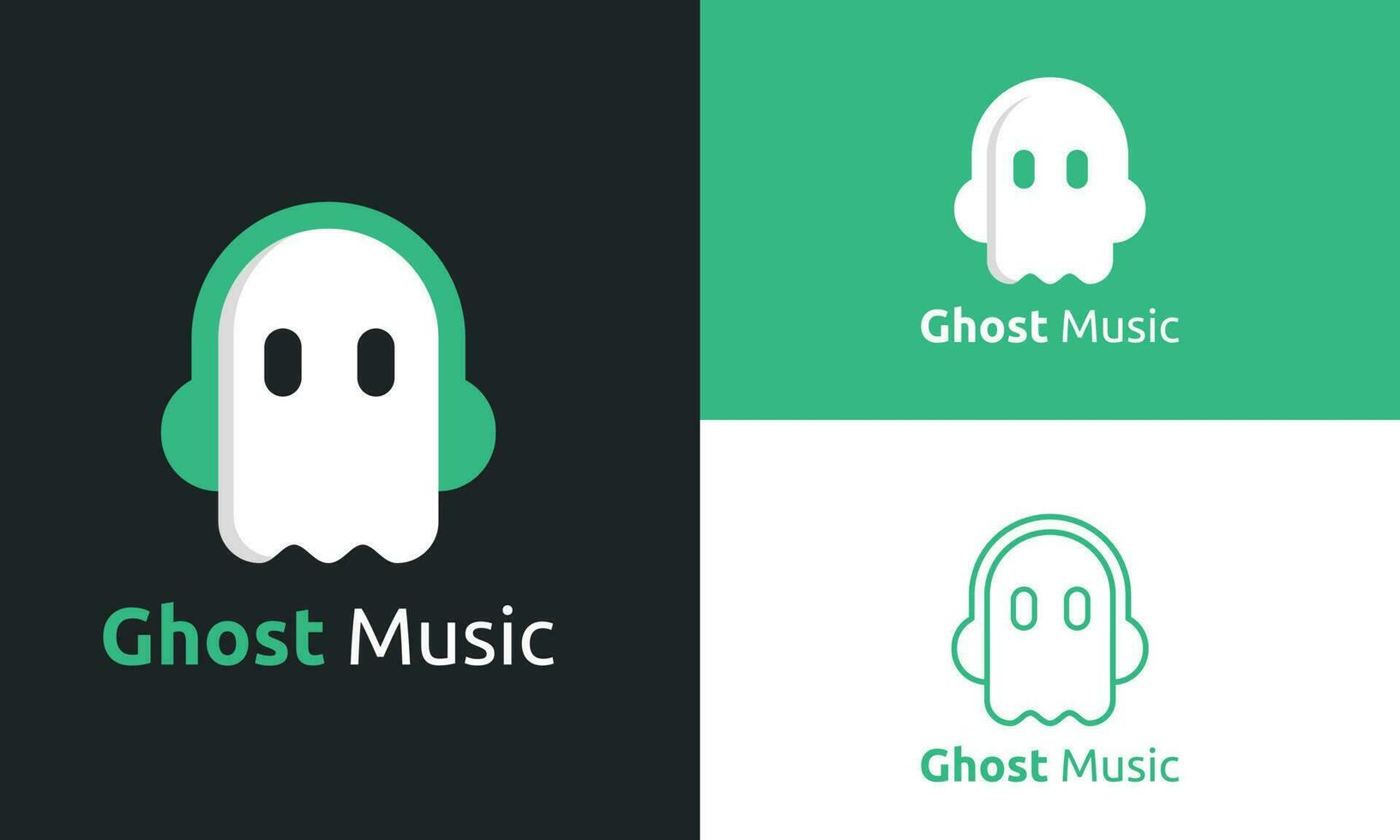 Móvel aplicativo música logotipo, combinação do fantasma e fone de ouvido lcon. a gráfico conceito é música indústria, corrente Móvel aplicativo música, e digital música, com minimalista e principal Projeto. vetor