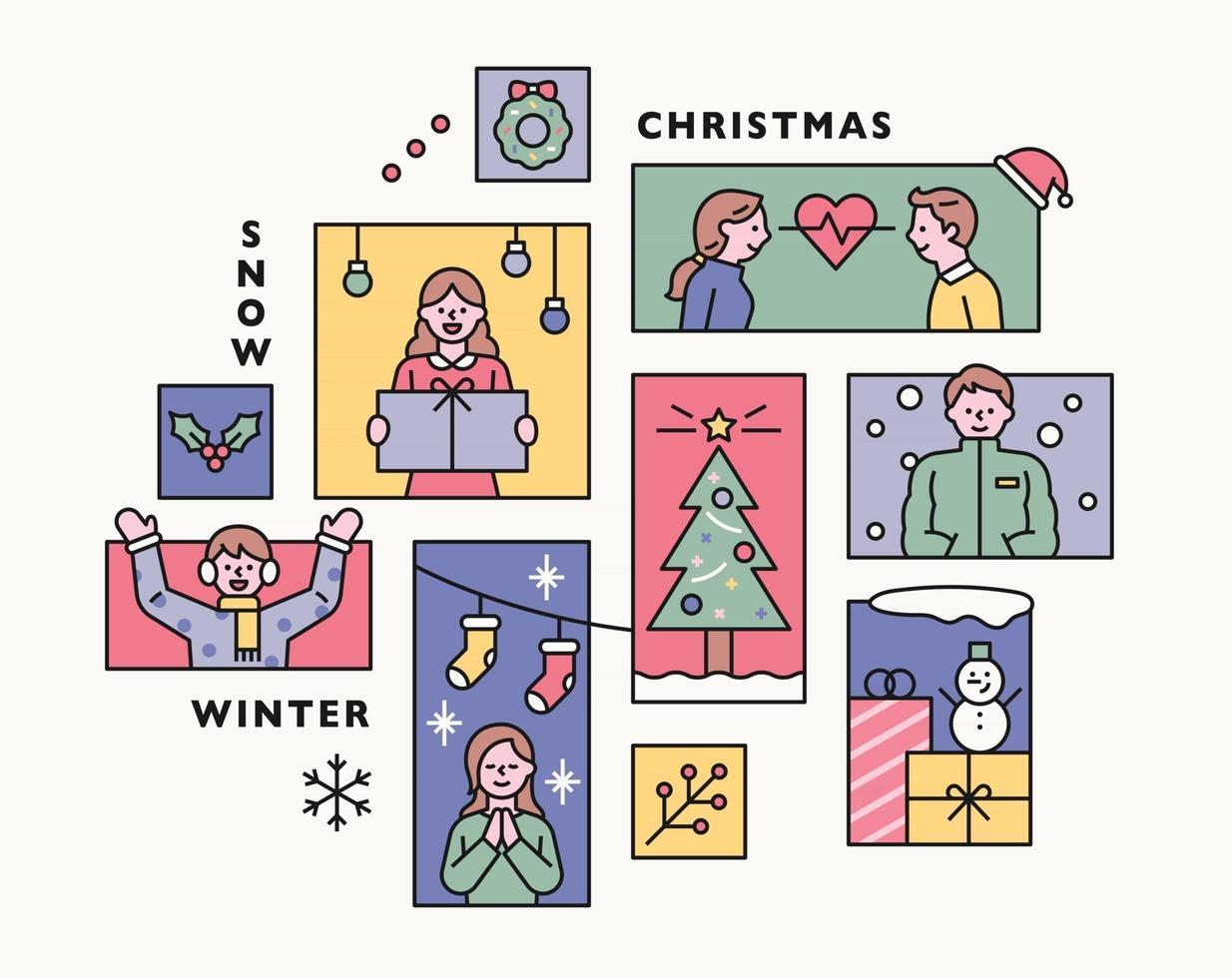 coleção de ilustrações de colagem de inverno. estilo minimalista de vetor de design plano.