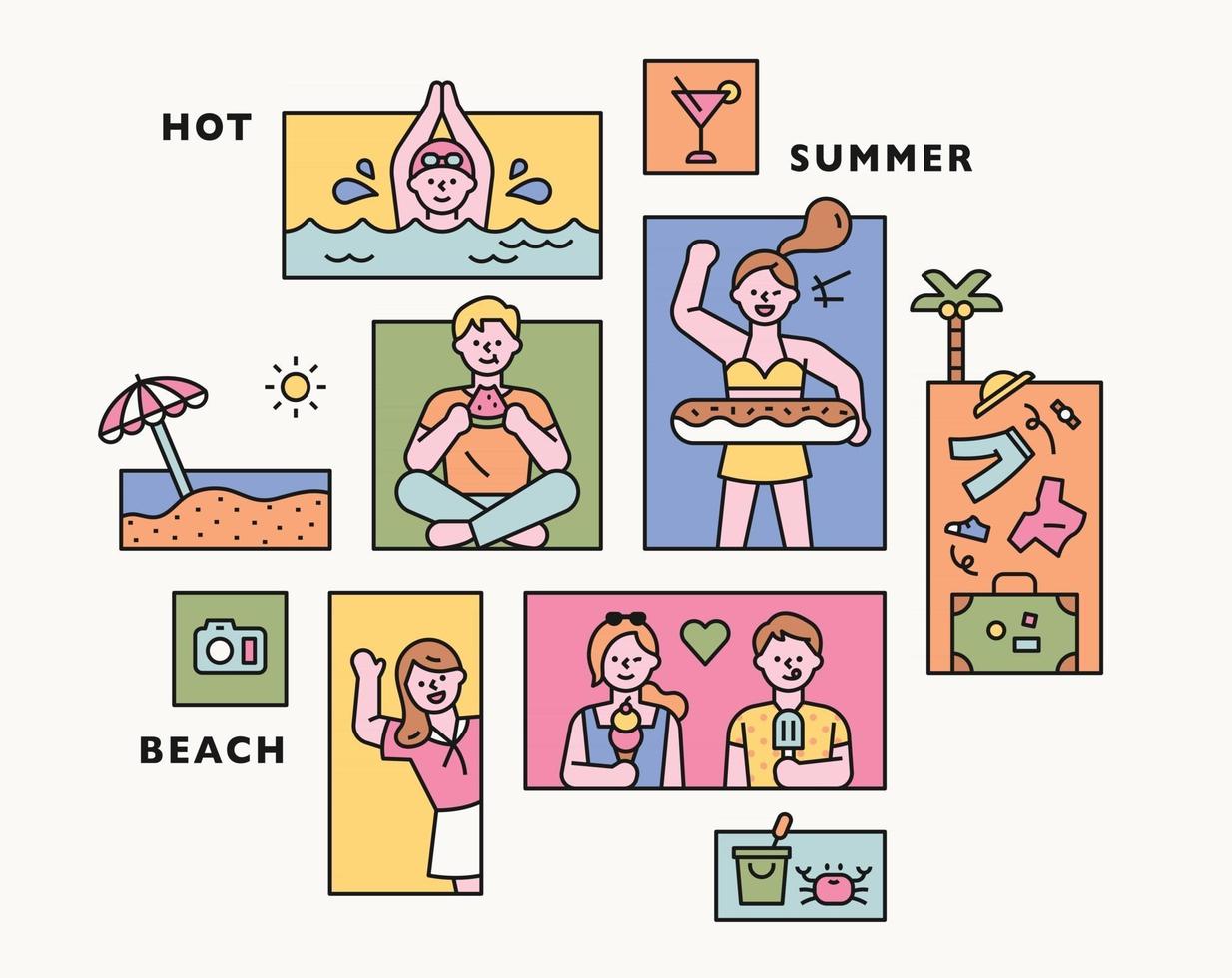 coleção de ilustrações de colagem de verão. estilo minimalista de vetor de design plano.