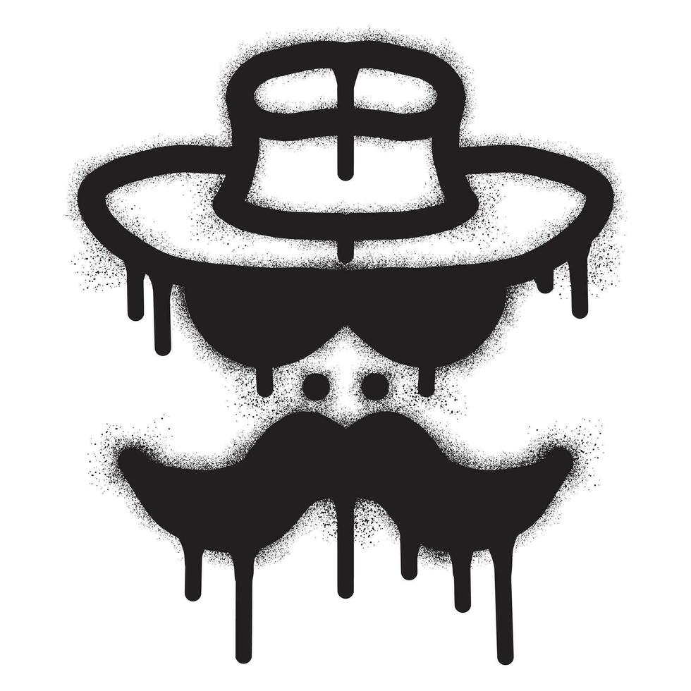 bigode chapéu óculos ícone grafite com Preto spray pintura vetor