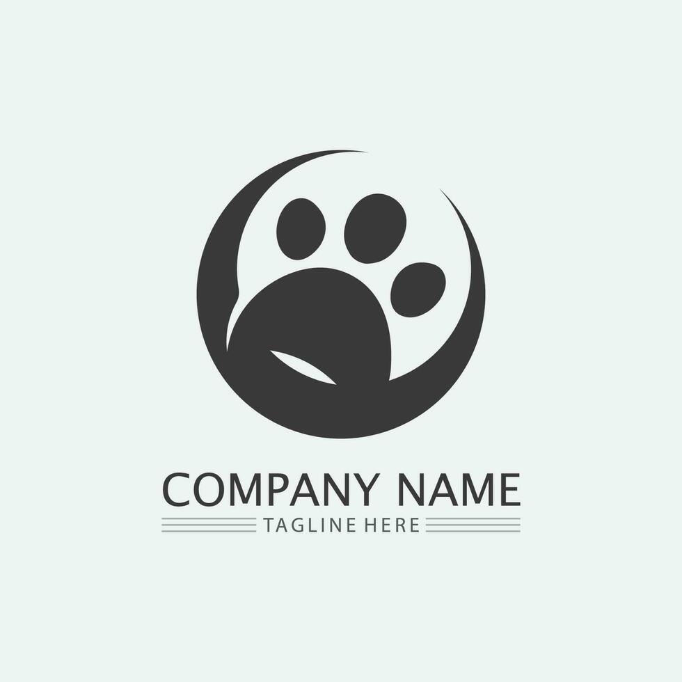 logotipo do gato e vetor ícone animal pegada gatinho malhado logotipo cão símbolo personagem de desenho animado sinal ilustração doodle design