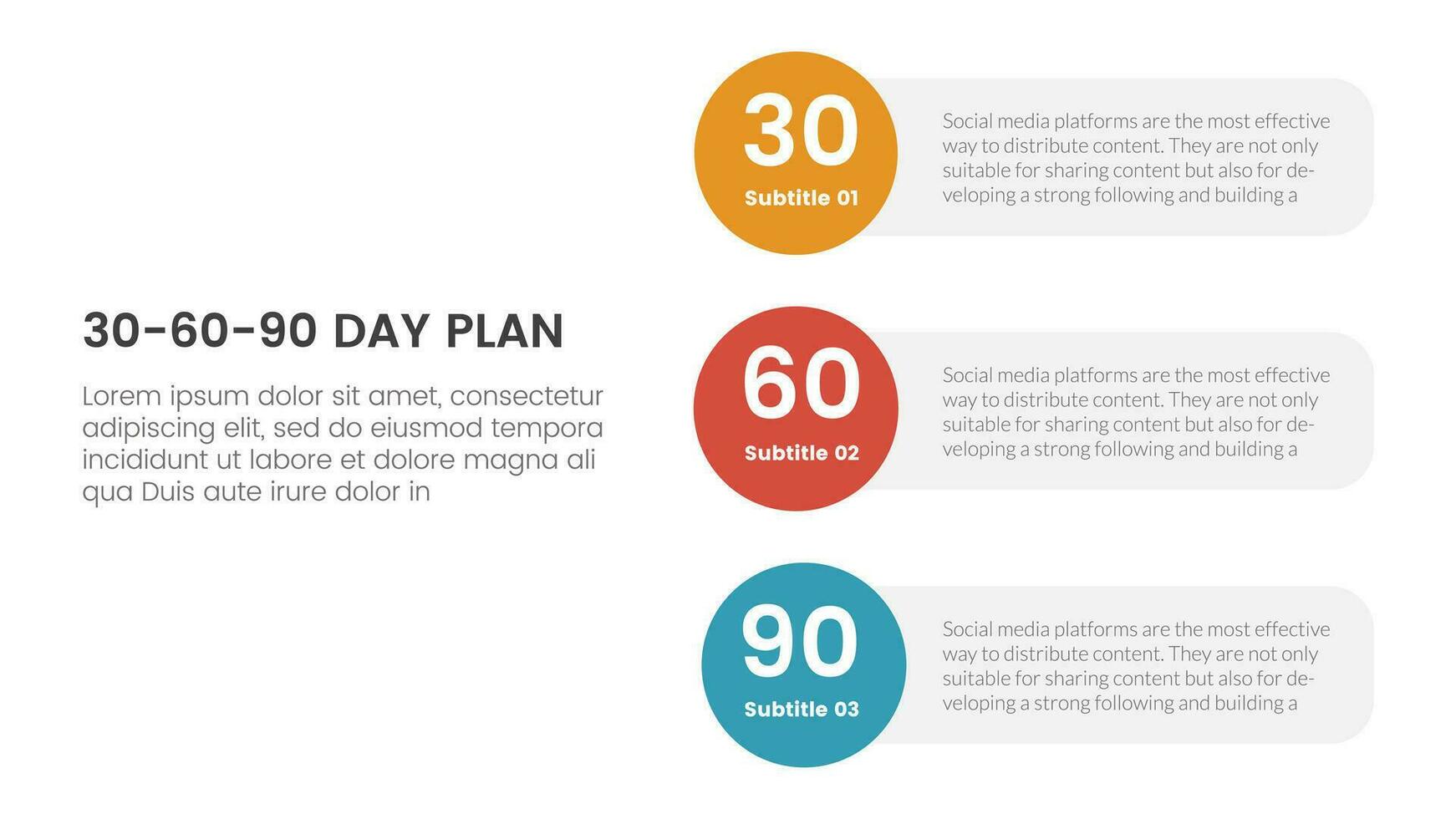 30-60-90 dia plano gestão infográfico 3 ponto etapa modelo com vertical círculo forma direção conceito para deslizar apresentação vetor