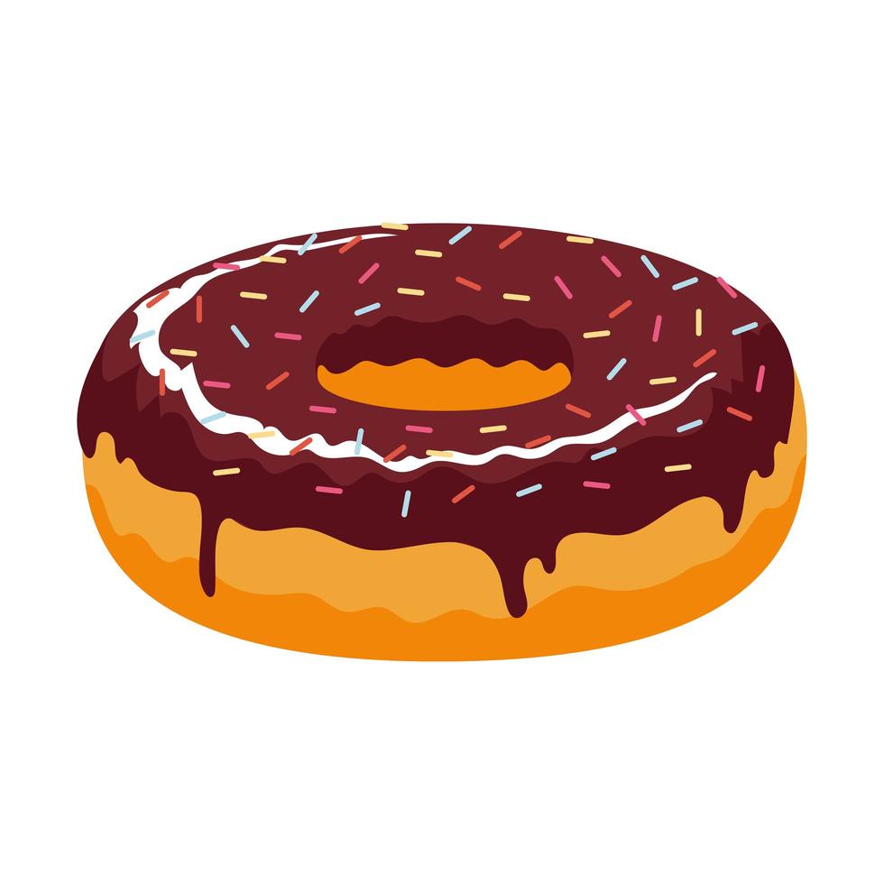Donut doce com granulado e ícone de comida de chocolate vetor