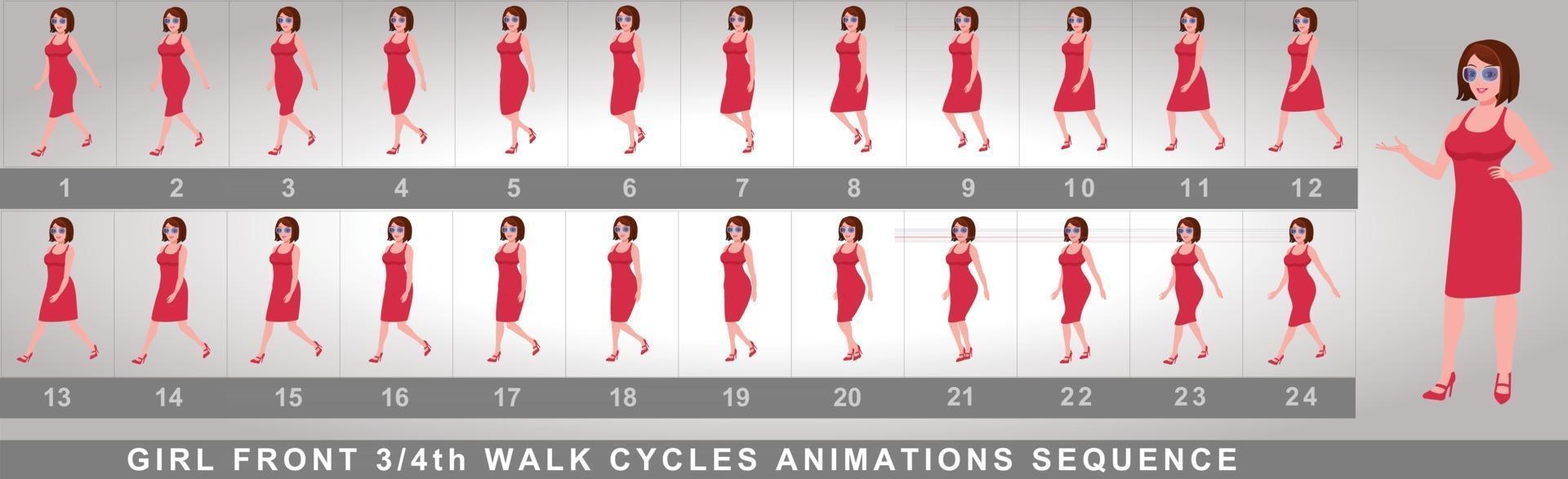 sequência de animação do ciclo de caminhada da personagem feminina vetor