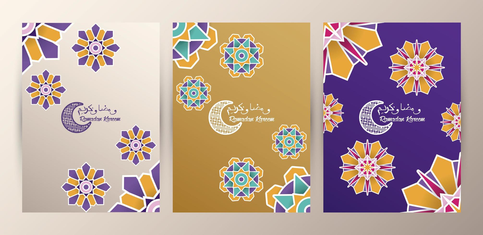 celebração do ramadan kareem definir cartões com mandalas vetor