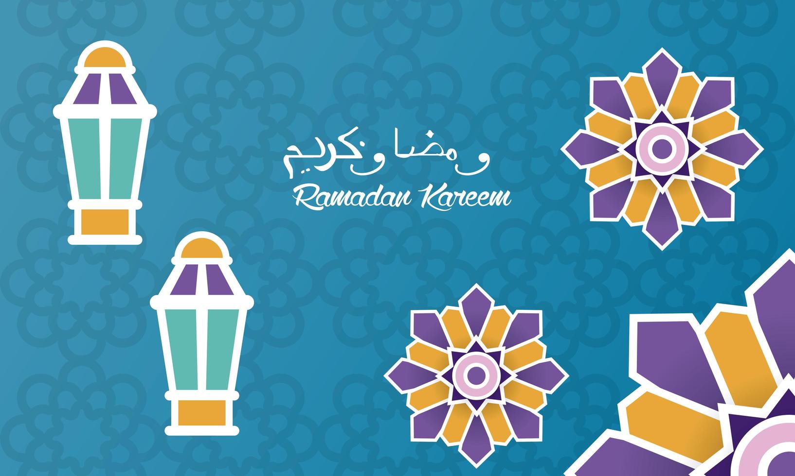 cartão ramadan kareem com mandalas e lanternas penduradas vetor