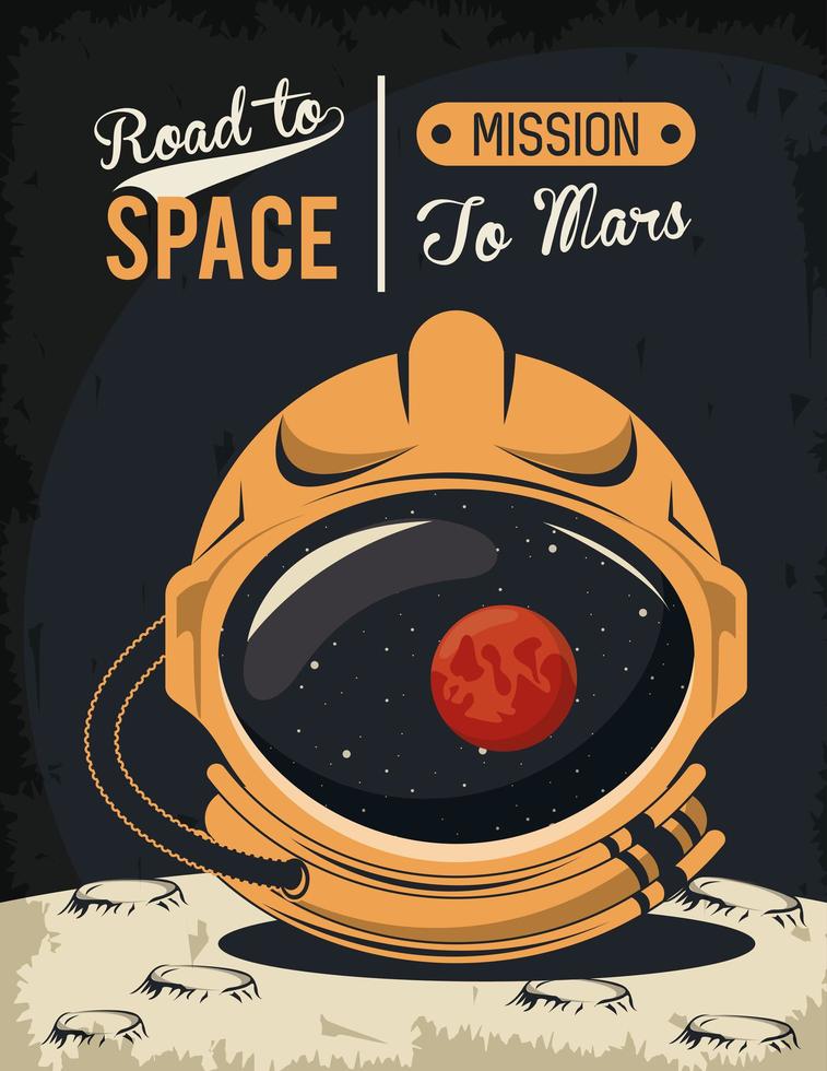 poster da vida no espaço com capacete de astronauta vetor