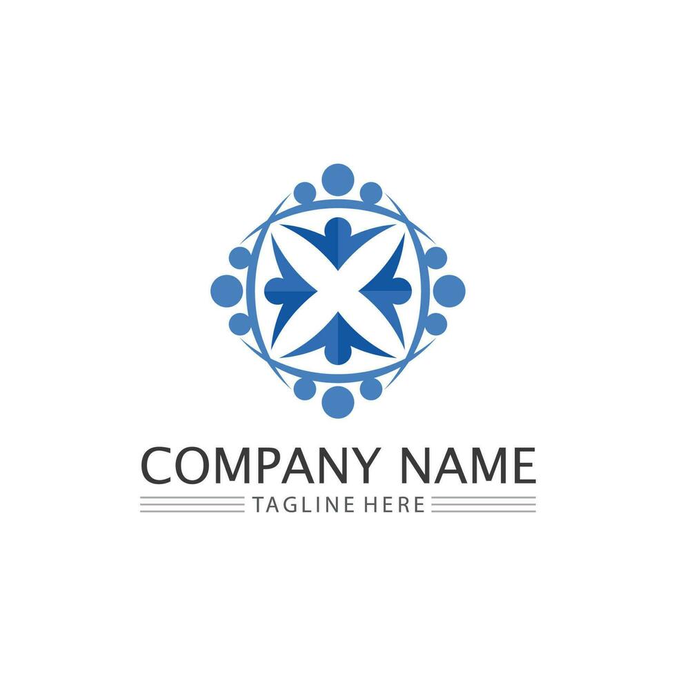 comunidade logo pessoas trabalham em equipe e negócios vetor logotipo e grupo de design família