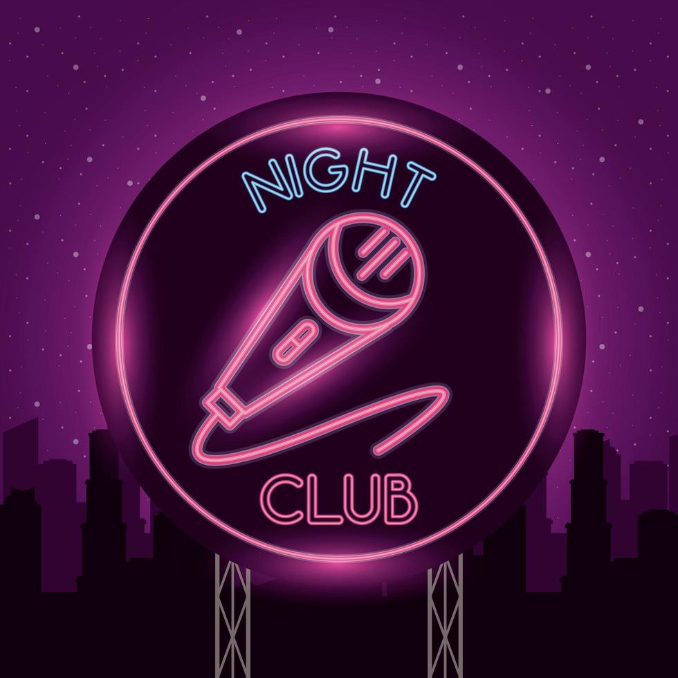 microfone luzes de néon clube noturno vetor