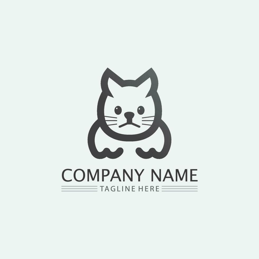 logotipo do gato e vetor ícone animal pegada gatinho malhado logotipo cão símbolo personagem de desenho animado sinal ilustração doodle design