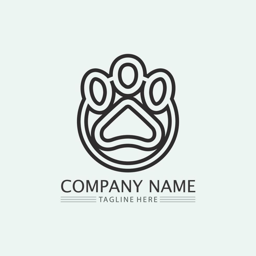 logotipo do gato e vetor ícone animal pegada gatinho malhado logotipo cão símbolo personagem de desenho animado sinal ilustração doodle design