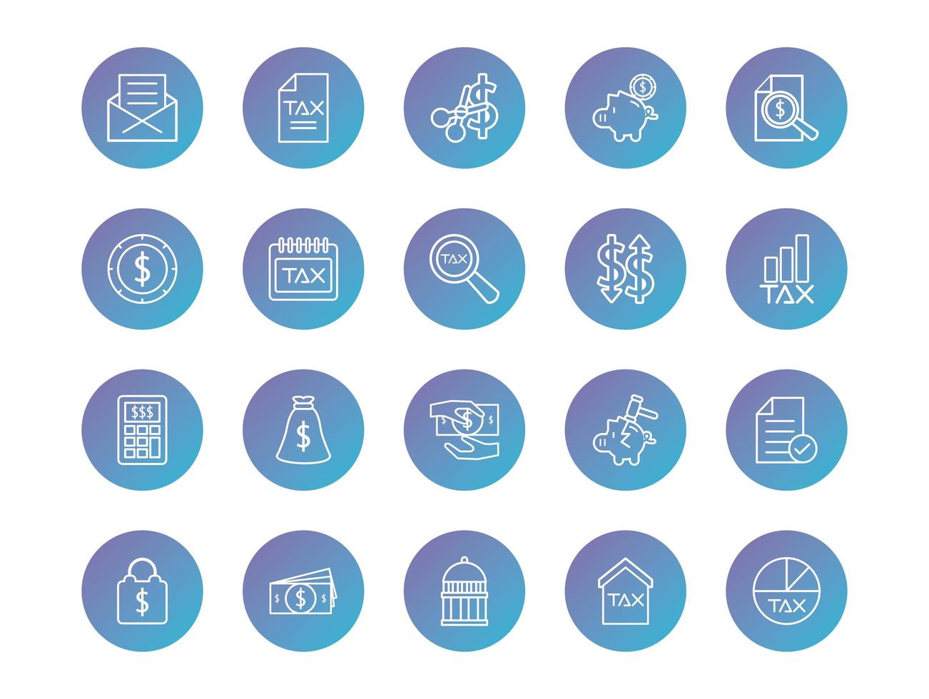 pacote de impostos definir ícones de estilo degradado vetor