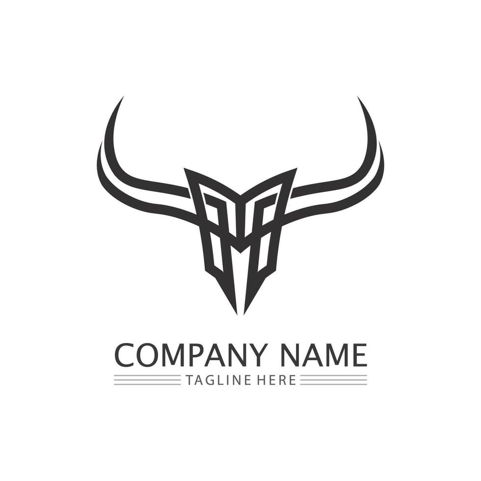 logotipo de touro de escudo abstrato, ícone de logotipo de emblemas de chifre vetor