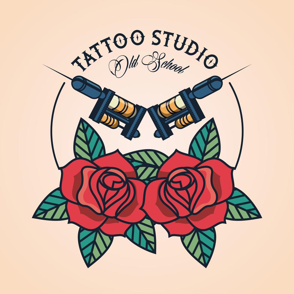 máquinas de estúdio de tatuagem com rosas imagem artística vetor