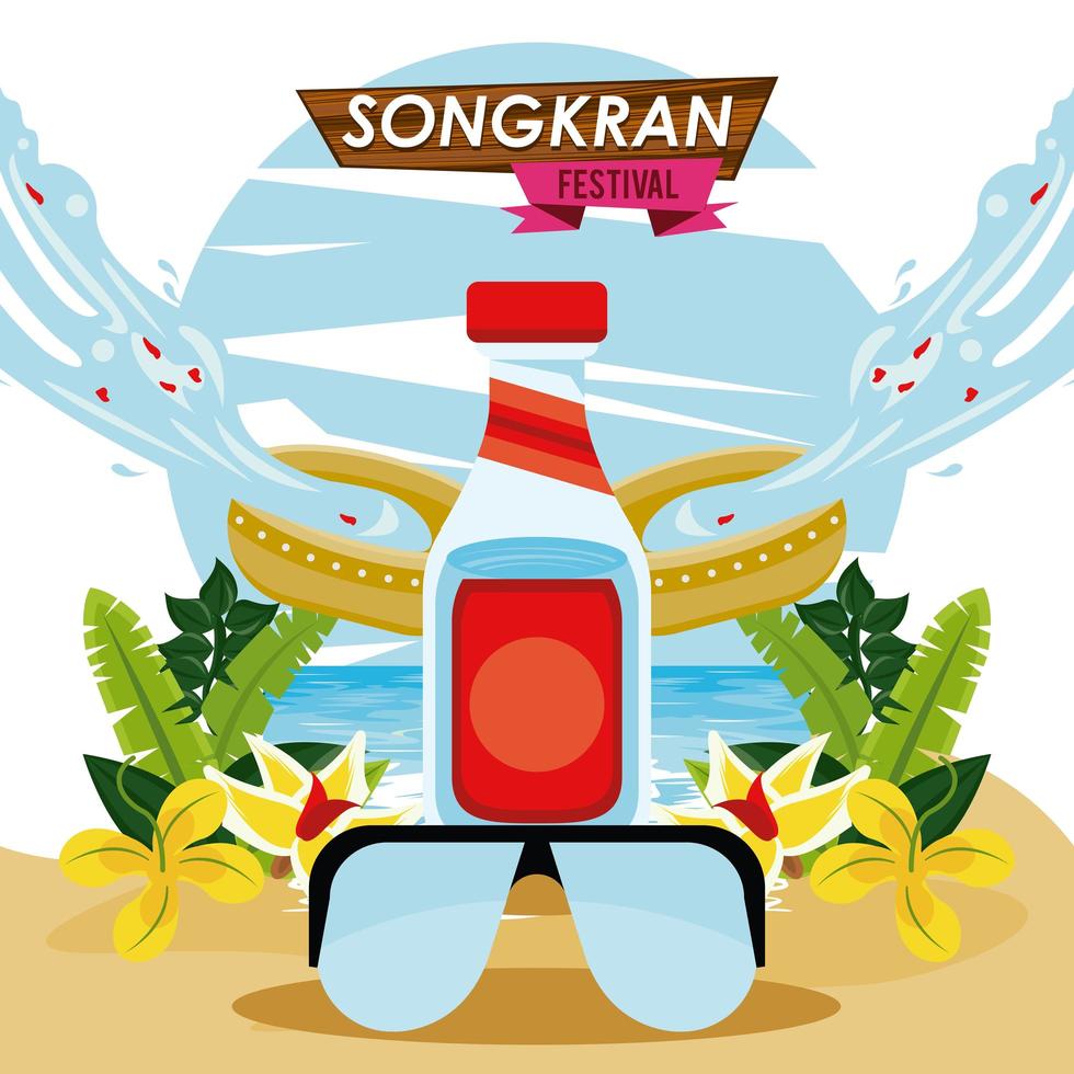 festa de celebração songkran com garrafa de água vetor