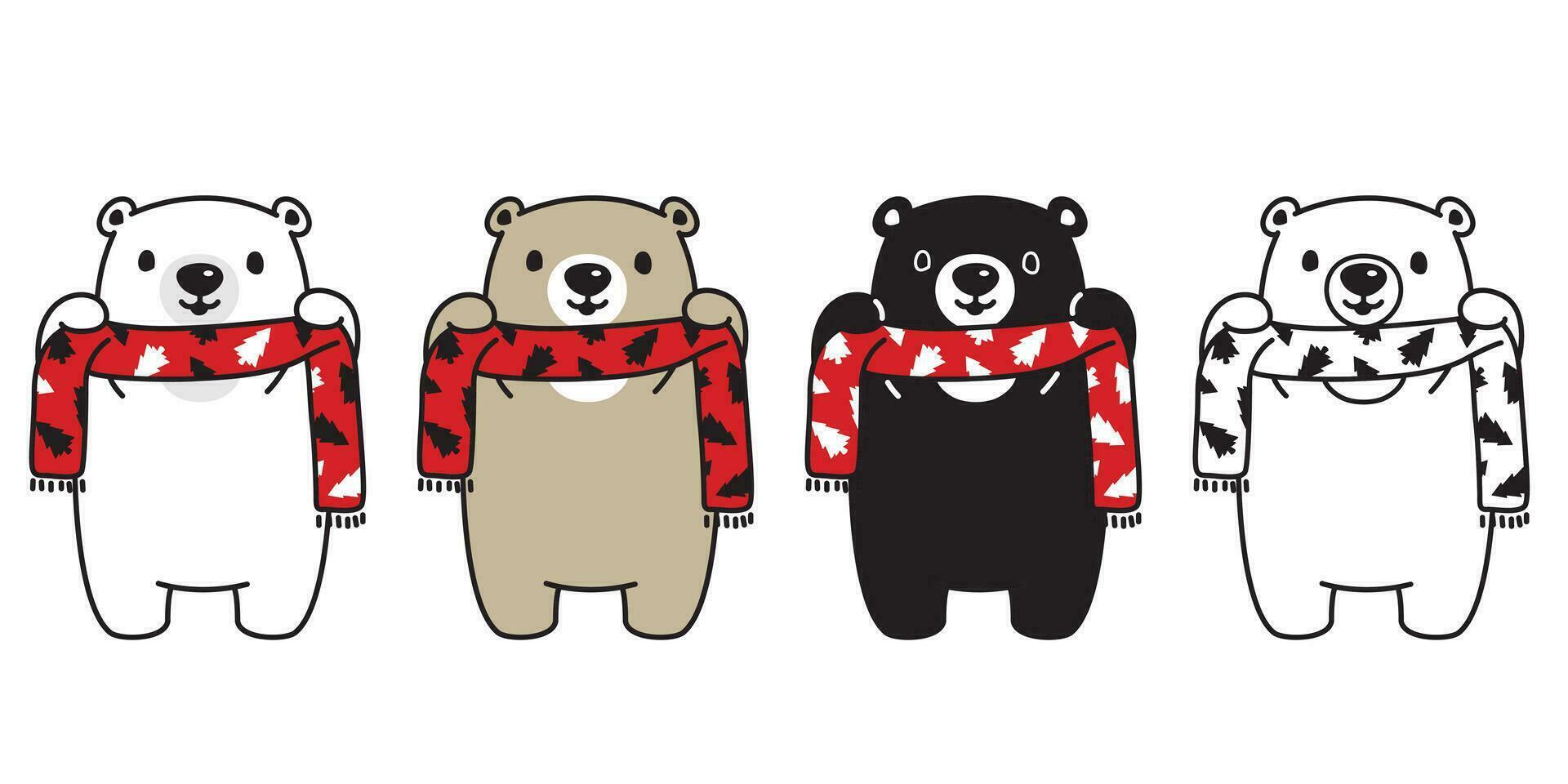 Urso vetor polar Urso Natal árvore cachecol santa claus natal desenho animado personagem logotipo ícone ilustração