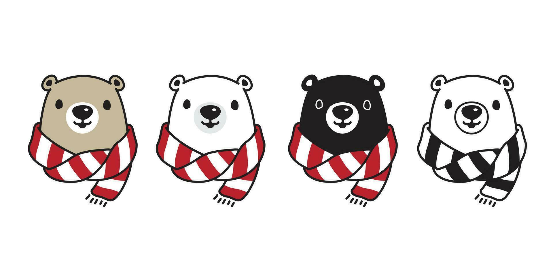 Urso vetor polar Urso cachecol listras ícone querida logotipo desenho animado personagem rabisco ilustração