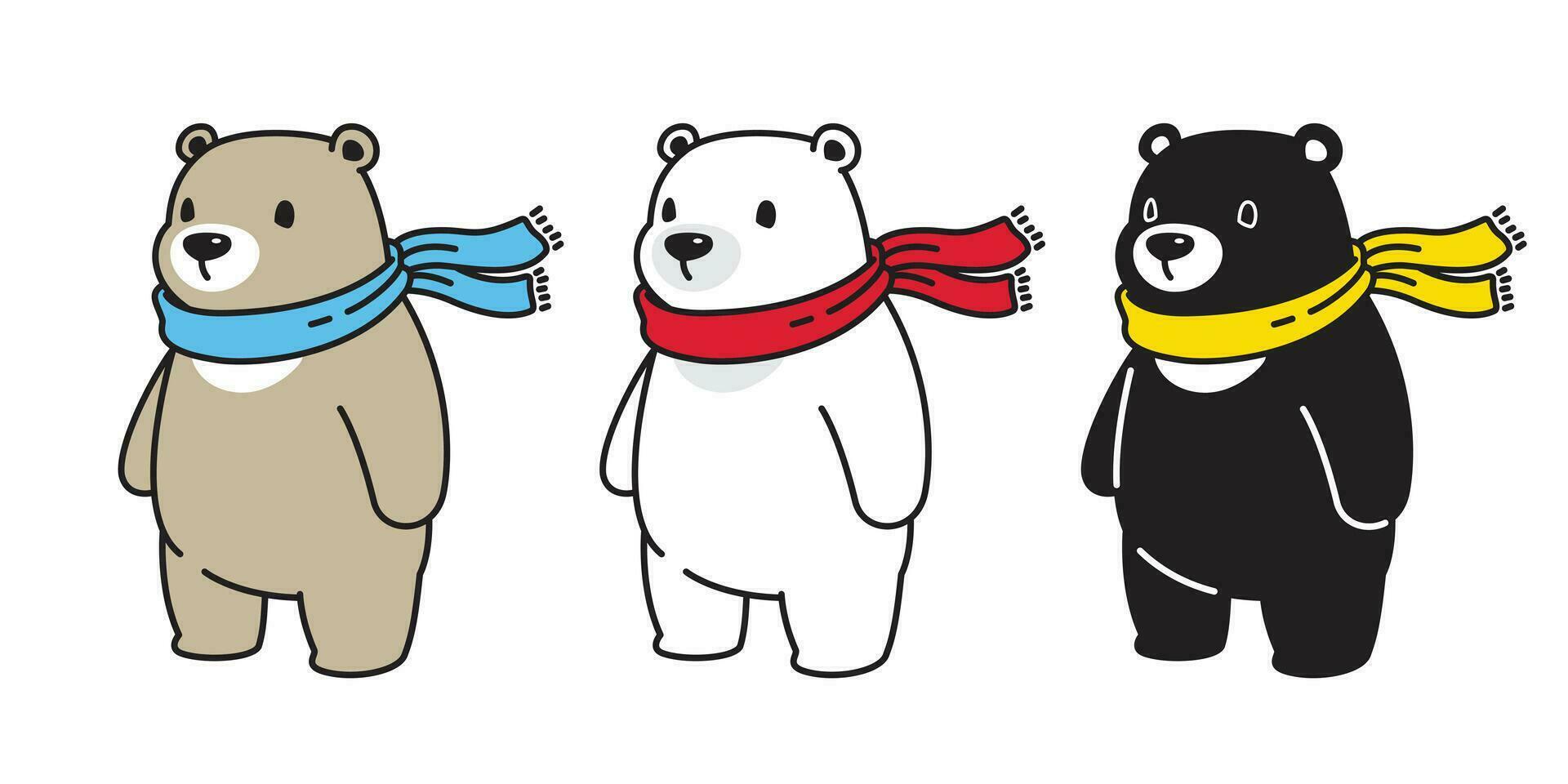 Urso vetor polar Urso cachecol ícone querida logotipo desenho animado personagem ilustração rabisco