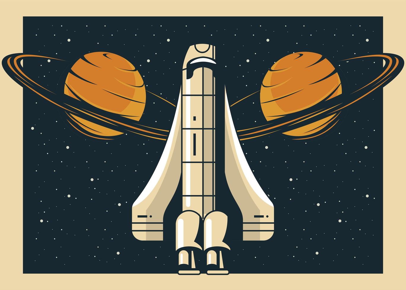nave espacial e planetas de Saturno em pôster estilo vintage vetor