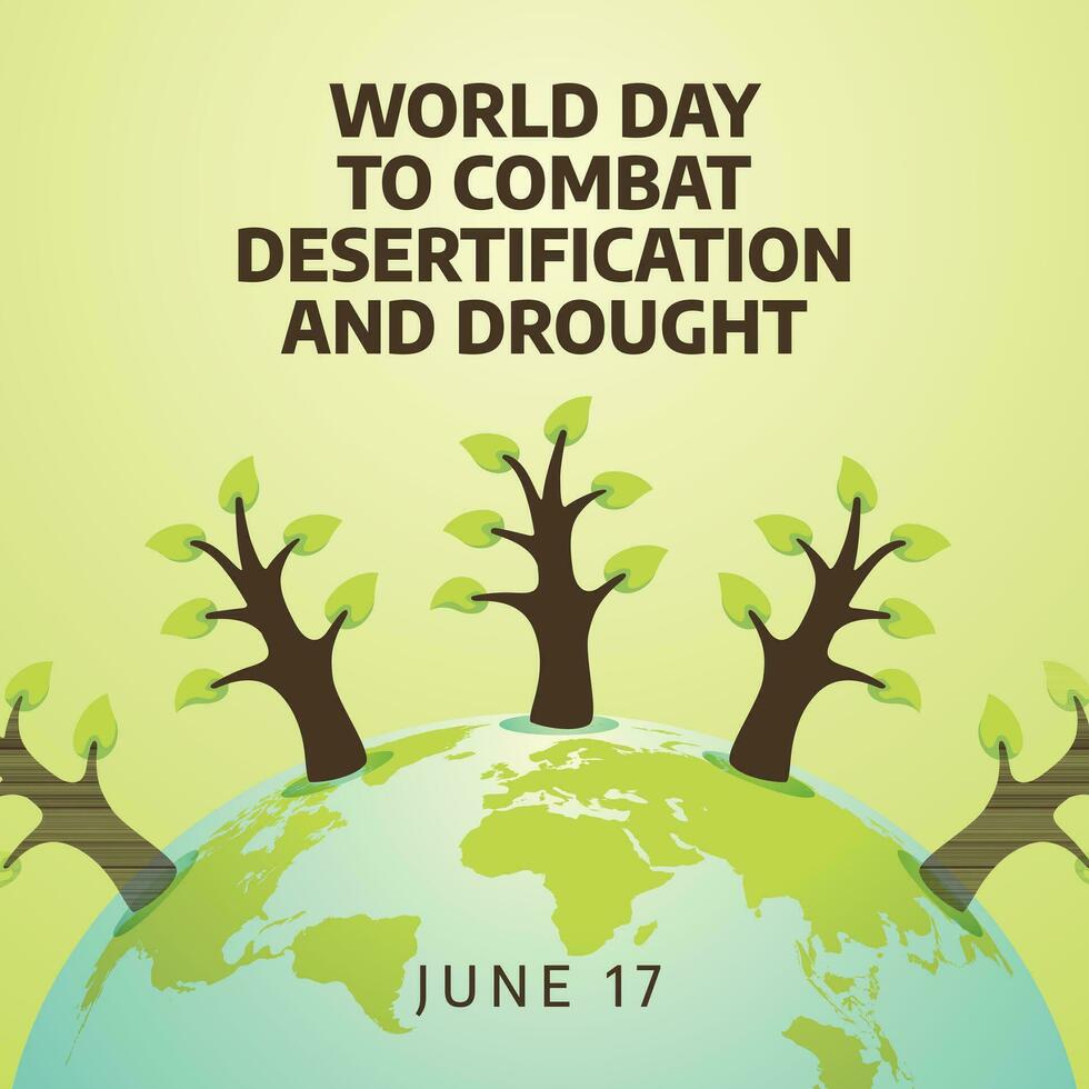 mundo dia para combate desertificação e seca Projeto modelo para celebração. árvore e terra vetor Projeto. seca e desertificação combate. plano árvore Projeto.