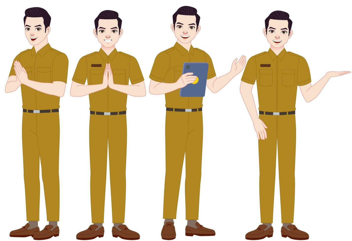 vários estilos e poses do bonito indonésio Civil funcionários vestindo uniformes vetor