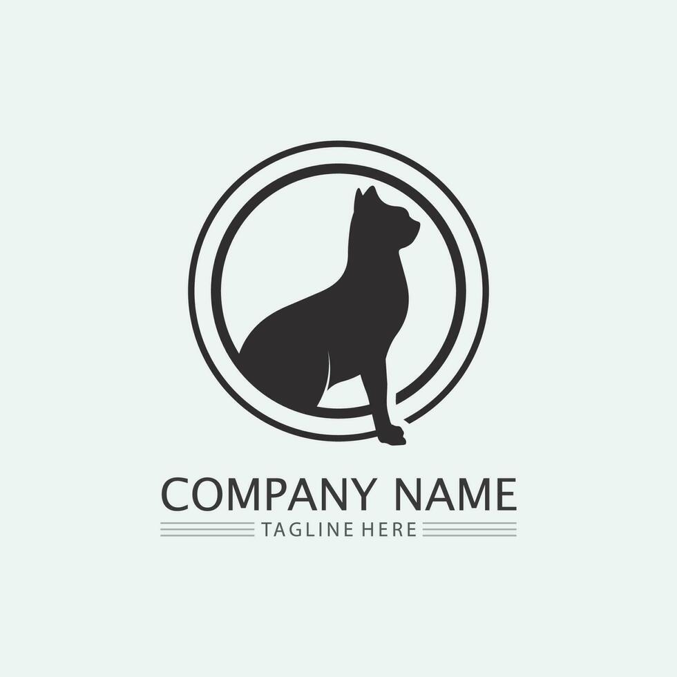 logotipo do gato e vetor ícone animal pegada gatinho malhado logotipo cão símbolo personagem de desenho animado sinal ilustração doodle design