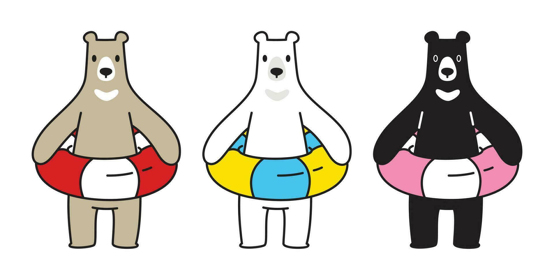 Urso vetor polar Urso natação anel piscina de praia desenho animado personagem ícone logotipo ilustração