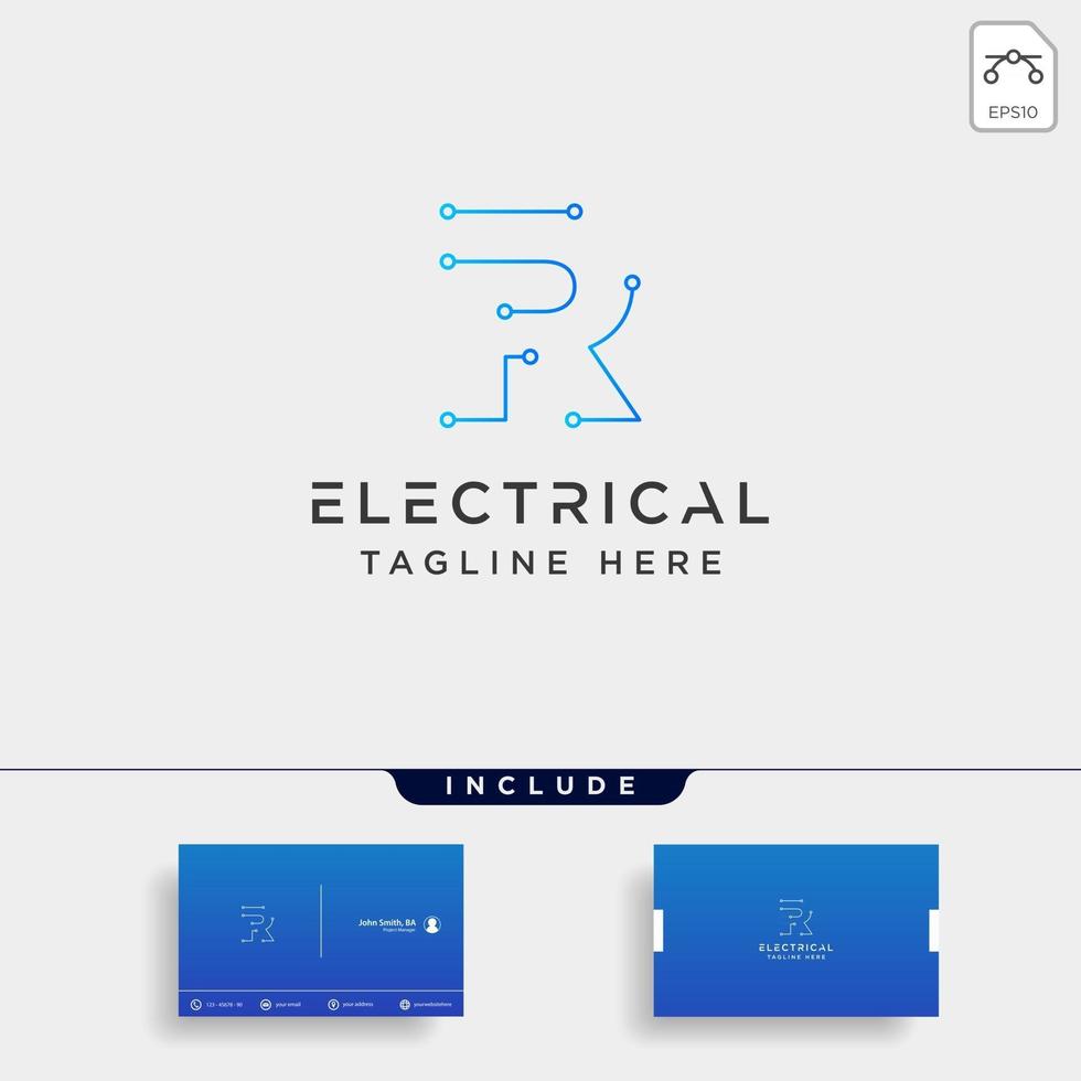 elemento de ícone de vetor de design de logotipo conectado ou elétrico r isolado com cartão de visita inclui