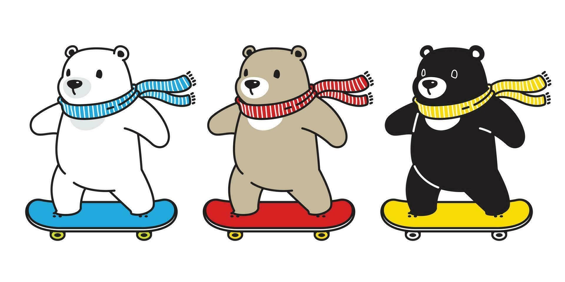 Urso vetor polar Urso skate patinação cachecol desenho animado personagem ícone logotipo ilustração rabisco