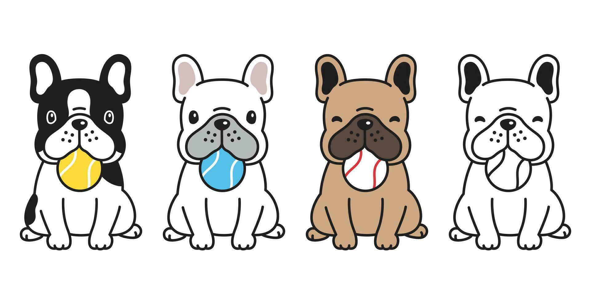 cachorro vetor francês buldogue bola desenho animado personagem tênis beisebol ícone logotipo ilustração