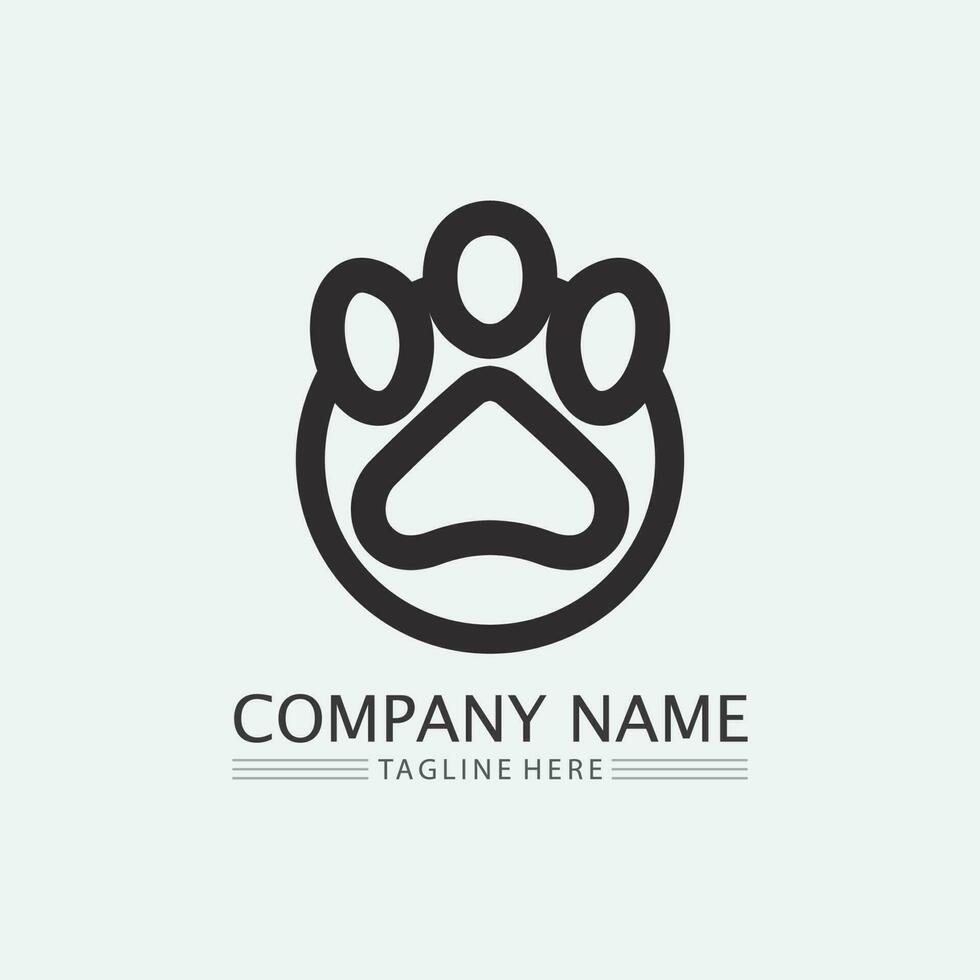 logotipo do gato e vetor ícone animal pegada gatinho malhado logotipo cão símbolo personagem de desenho animado sinal ilustração doodle design