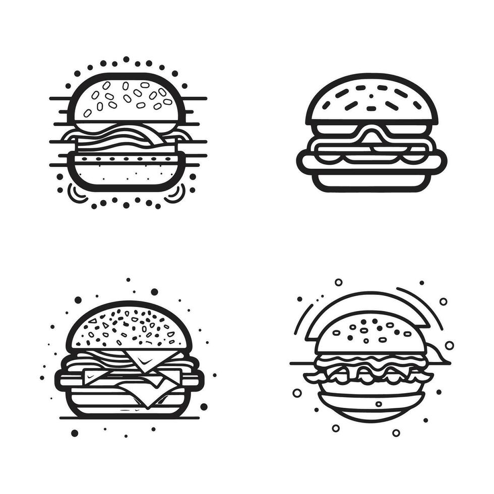 mão desenhado vintage Hamburger logotipo dentro plano linha arte estilo vetor