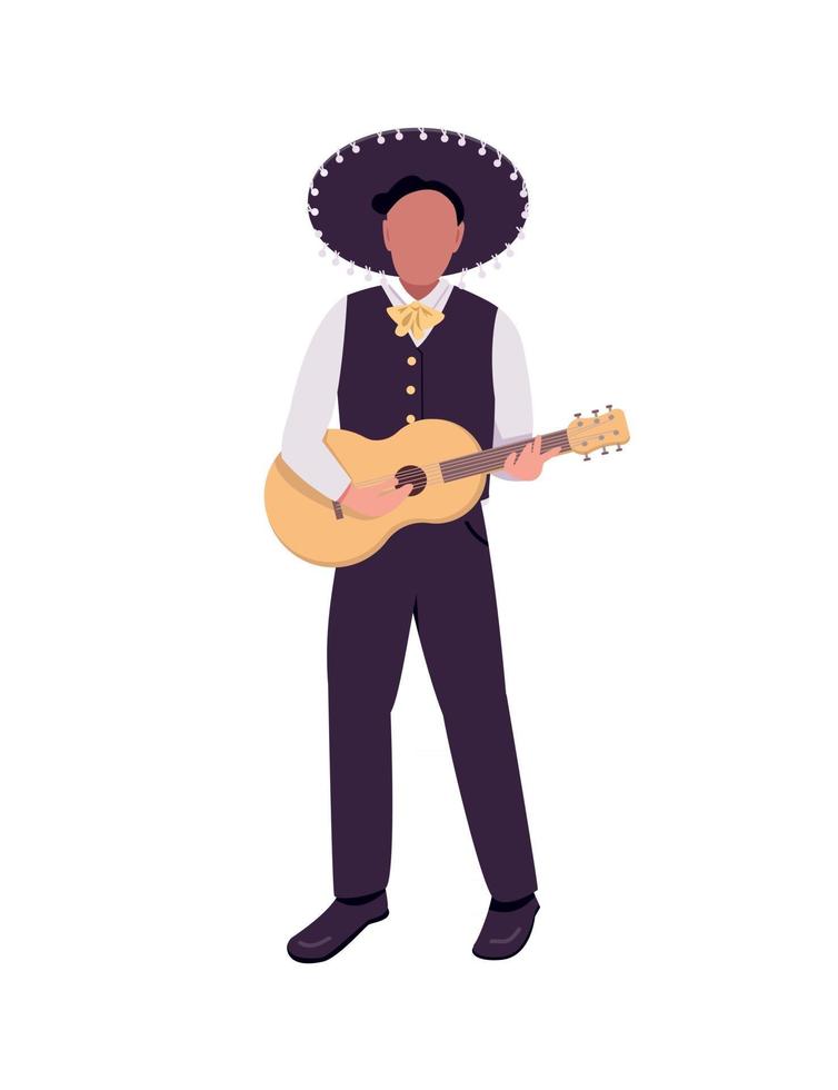 músico mexicano com personagem sem rosto de vetor de guitarra de cor lisa